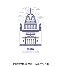 St. Nicholas Church - an iconic landmark of Potsdam, city in Brandenburg, Germany. Lutheran church cathedral building in the Classicist style.  City sight vector icon in simple linear style