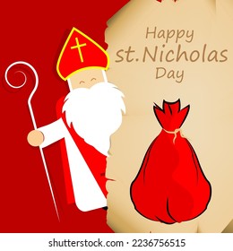 St nicholas day card and gift bag, vector art illustration.