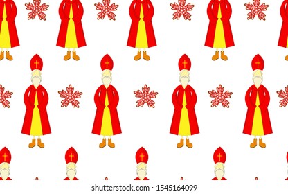 St. Nicholas Day pattern. Seamless. Red mantle and miter. Boxing Day for children. Christian holiday