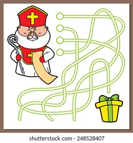 St Nicholas game. Vector illustration of maze (labyrinth) game with cute St. Nicholas  for children