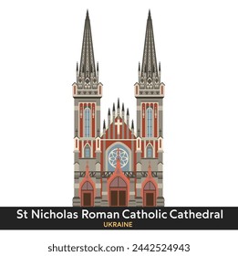 St. Nicholas Roman Catholic Church, Kyiv, Ukraine. Vector illustration