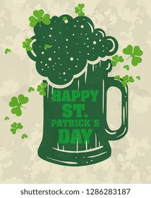 st partick celebration with beer glass and clovers