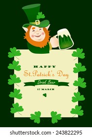 St. Partick day greeting card with leprechaun