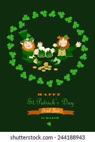 St. Partick day greeting card with leprechaun