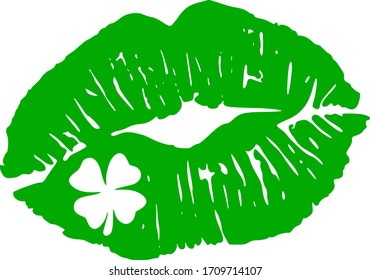 St partrick day, green lips with leaf