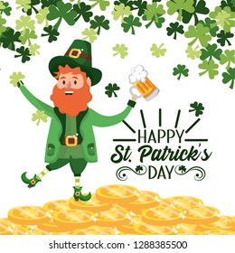 st patrcik man with gold coins and clovers