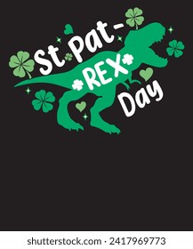 St. Pat-Rex Day Lucky Dinosaur Kids Patrick's Day T shirt Design svg