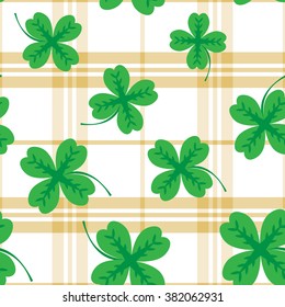 St Patric day pattern. Green clover leafs seamless vector pattern. 