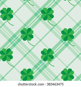 St Patric Day Pattern. Green Clover Leafs Seamless Vector Pattern. 