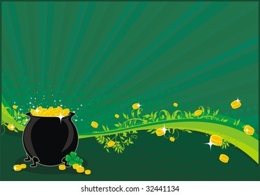 st. patrick background with pot of gold