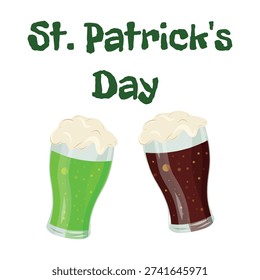 St Patrick Beer Pair, Pint Illustration. Pub Pint Icons, Green and Dark Beer Graphic
