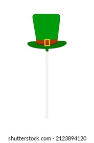 St Patrick cake pop with leprechaun hat isolated on white background. Cute irish candy food - icing lollipop with green leprechaun hat on stick. Flat design cartoon style dessert vector illustration