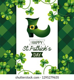 st patrick card with boot and clovers decoration