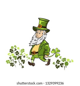 St. Patrick Cartoon Character Leprechaun Wearing a Green Suit. Vector