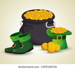 st patrick cauldron with gol coins and hat with boots