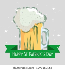st patrick celebration with beer glass and ribbon