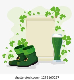 st patrick celebration card with clovers and boots