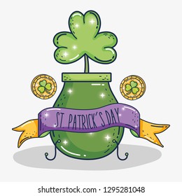 st patrick celebration with cauldron and clover