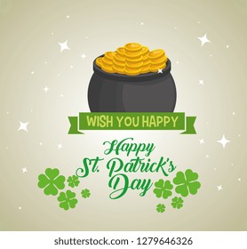 st patrick celebration with cauldron and coins