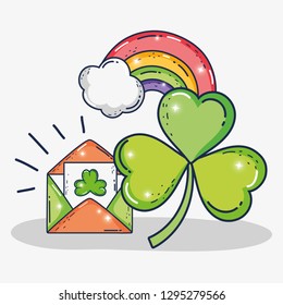 st patrick celebration with clover card and rainbow