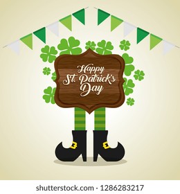 st patrick celebration with emblem and clovers