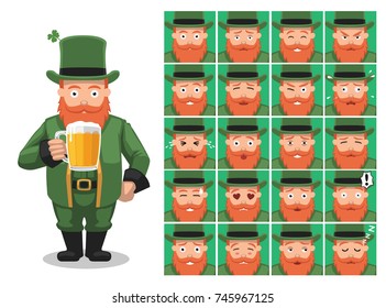 St. Patrick Costume Cartoon Emotion faces Vector Illustration