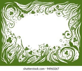 St. Patrick day background with floral frame and clovers