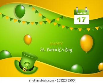 St. Patrick Day background with leprechaun hat and holiday calendar.Greeting card vector illustration