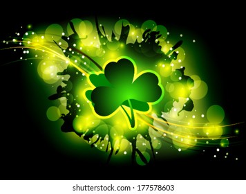 St. Patrick day background with lucky shiny Clover