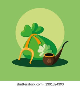 st patrick day with bag money and pipe wooden