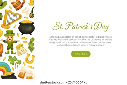 St. Patrick Day Banner Design with Symbol Vector Template