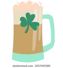 St. Patrick Day beer mug with clover. St. Patrick's Day. Ireland Feast day.