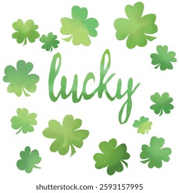 st. patrick day card with clover leaves and text