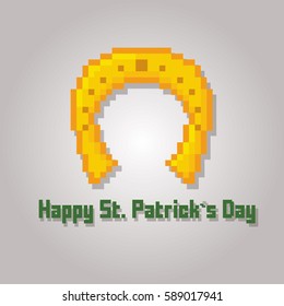 St Patrick day card. Pixel art. Old school computer graphic style. Games elements.