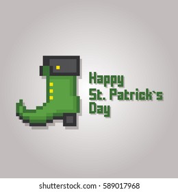 St Patrick day card. Pixel art. Old school computer graphic style. Games elements.