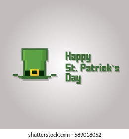 St Patrick day card. Pixel art. Old school computer graphic style. Games elements.