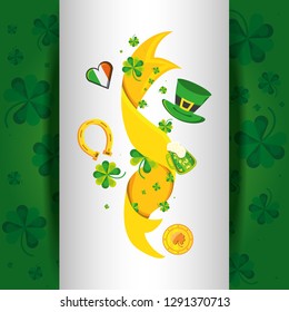 st patrick day card with ribbon and icons