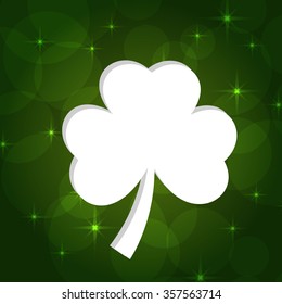 St Patrick Day card with shamrock leaf text frame on green bokeh background. vector illustration