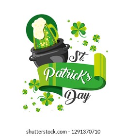 st patrick day with cauldron and beer jar
