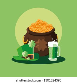 st patrick day with cauldron and set icons