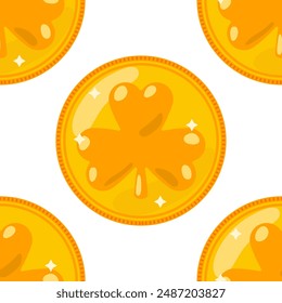 St. Patrick day chocolate gold coin vector cartoon seamless pattern.