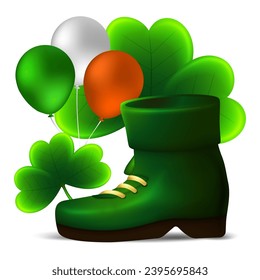 St. Patrick Day clipart with Boot, Green clover leaves and irish balloons elements