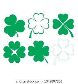 St patrick day clover Quatrefoil set vector illustration green 