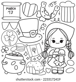 St. patrick day coloring pages for kids, Vector illustration