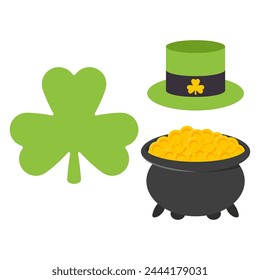 St. Patrick day elements vector cartoon set isolated on a white background.