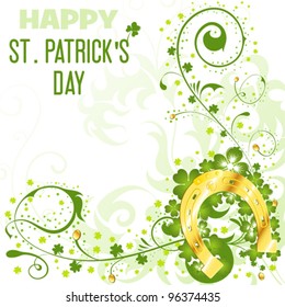 St. Patrick Day Floral Frame with Horseshoe, vector illustration