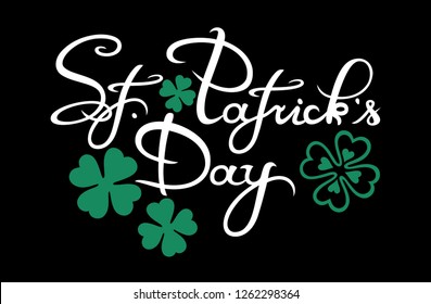 St Patrick Day font with shamrocks. Irish Day. Handwritten.