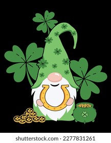 St patrick day gnome lucky horseshoes t-shirt design