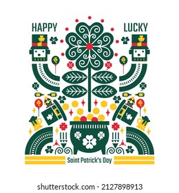 St. Patrick day gnomes with festive elements.folk leprechauns pattern vector illustration