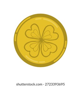 Ilustración de dibujos animados de Vector de moneda de oro del día de San Patricio aislada sobre un fondo blanco